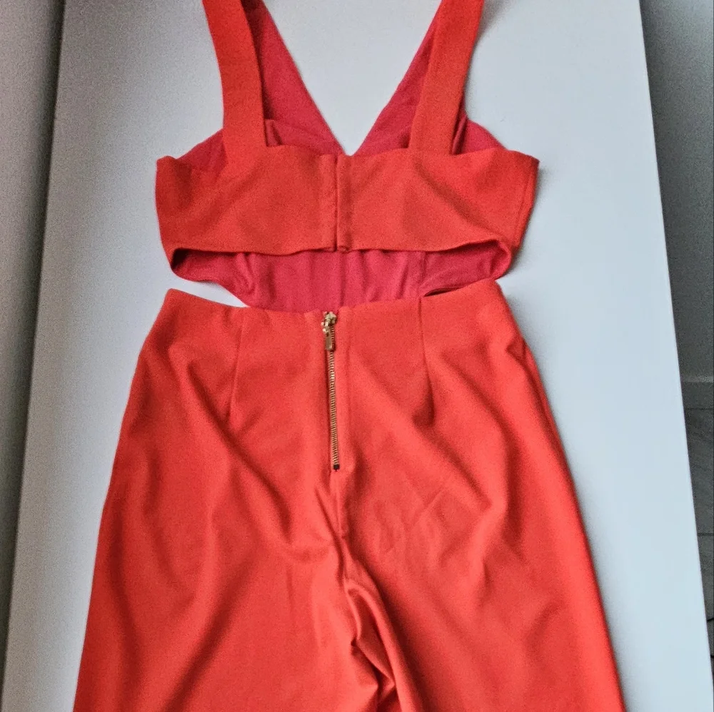 NBD × NAVEN Tiffany Fire Engine Red One-piece Cut Out Split Leg Jumpsuit - Picture 7 of 12